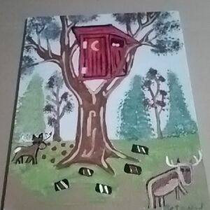 Rustic Treehouse Art Print with Forest Animals